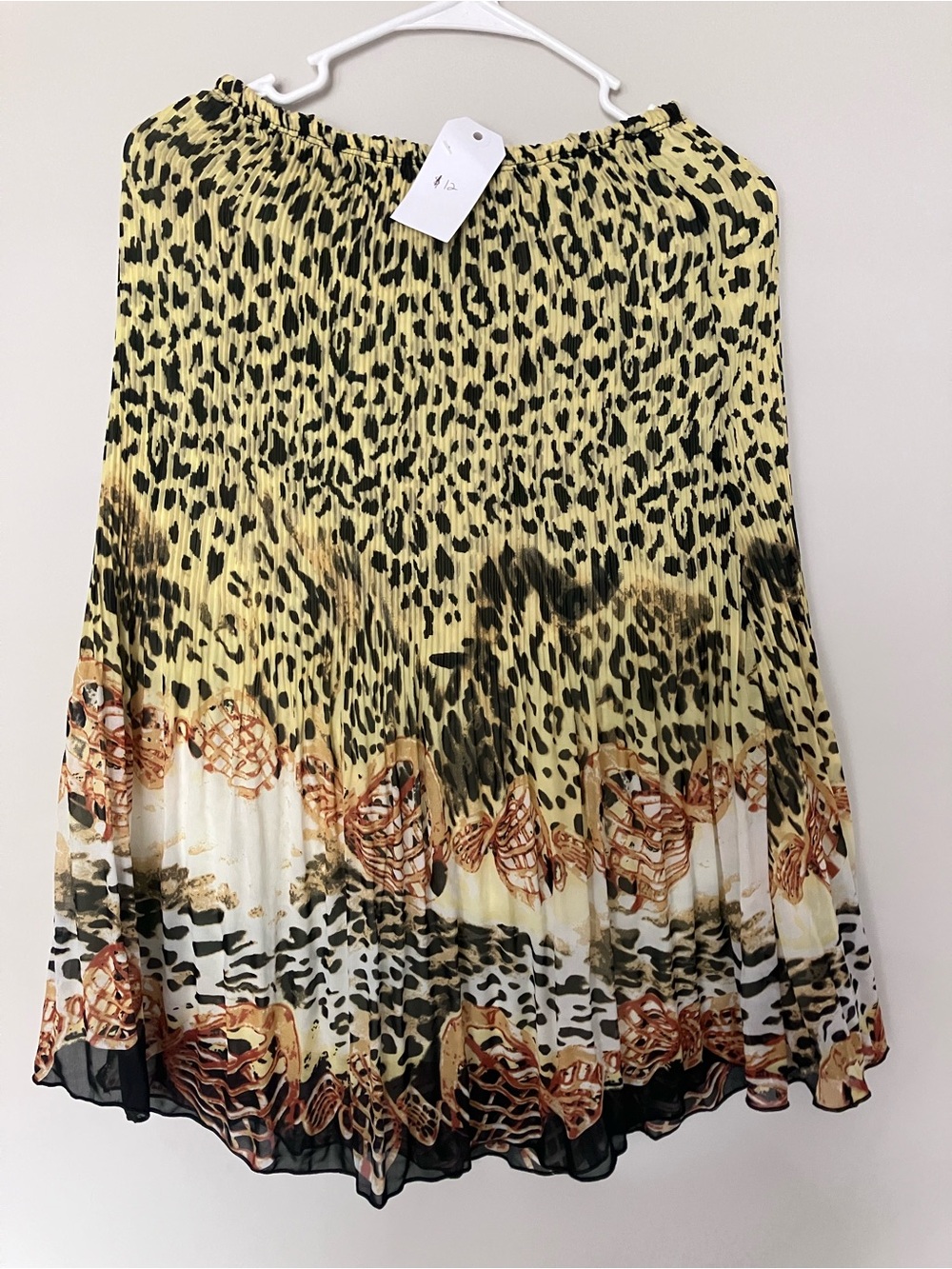 Pleated Yellow Leopard-Print Midi Skirt